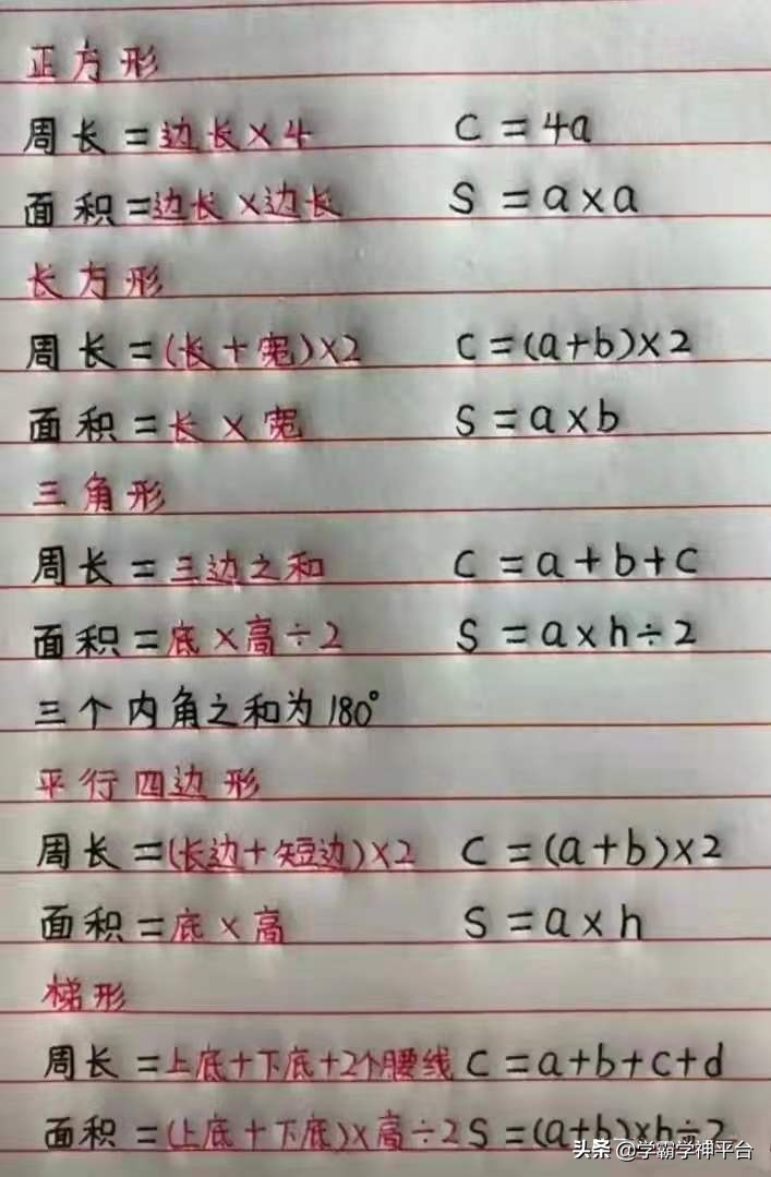 小學(xué)數(shù)學(xué)公式匯總，獲得網(wǎng)友們一致認(rèn)可